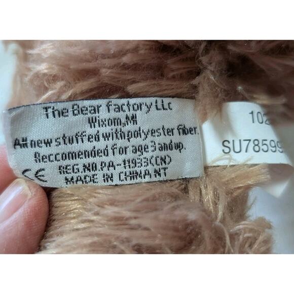 The Bear Factory 2001 Sloth Plush Brown Stuffed Animal Toy Floppy 17” pocket - Picture 6 of 11